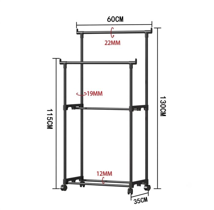 Double Pole Portable Clothes Rack With Wheels - Image 2