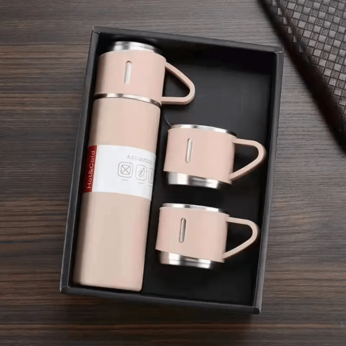 Steel Vacuum Flask Set with 3 Stainless Steel Cups Combo - 500ml - Keeps HOT/Cold - Image 7