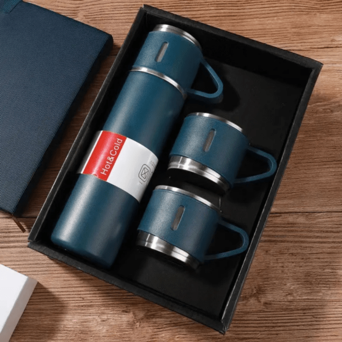 Steel Vacuum Flask Set with 3 Stainless Steel Cups Combo - 500ml - Keeps HOT/Cold - Image 8