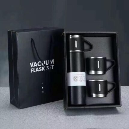 Steel Vacuum Flask Set with 3 Stainless Steel Cups Combo - 500ml - Keeps HOT/Cold
