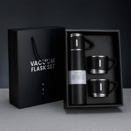 Steel Vacuum Flask Set with 3 Stainless Steel Cups Combo - 500ml - Keeps HOT/Cold