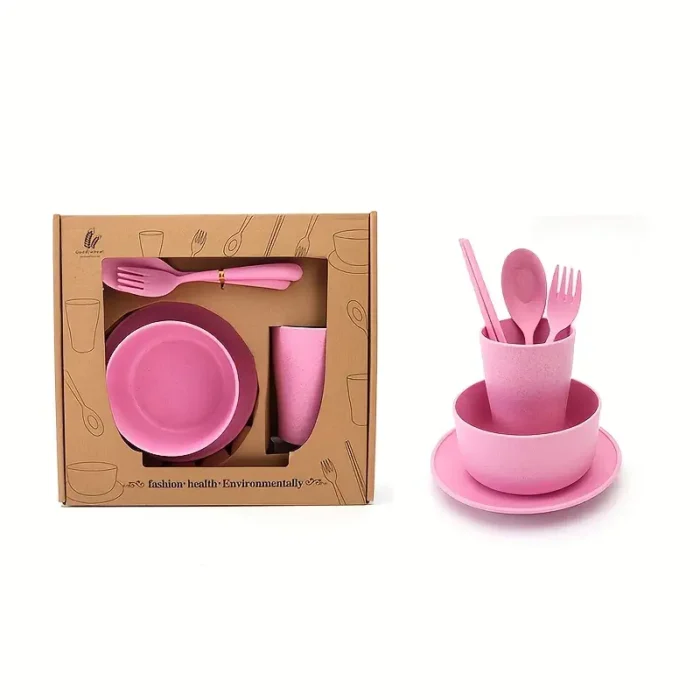6 Pcs Wheat Straw Tableware Set - Image 4