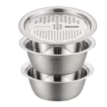 3 in 1 Stainless Steel Multifunctional Vegetable Fruits Washing Bowl Set - Image 9