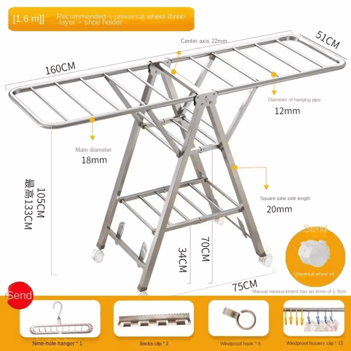 Multi-function Stainless Steel Cloth Drying Rack - Image 2