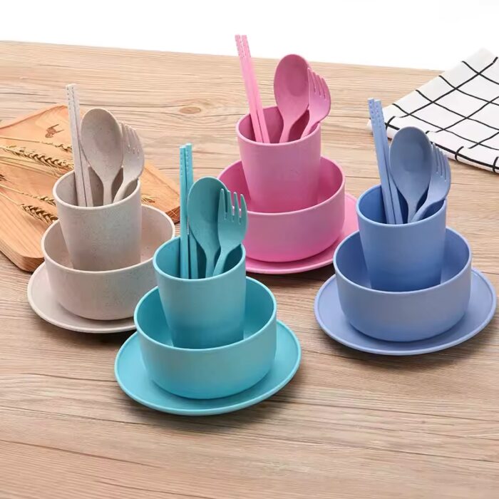 6 Pcs Wheat Straw Tableware Set - Image 8