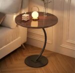 C-Shaped Wood Sofa Table with Metal Frame