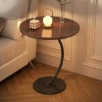 C-Shaped Wood Sofa Table with Metal Frame