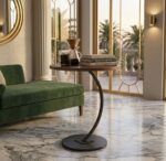C-Shaped Wood Sofa Table with Metal Frame - Image 4