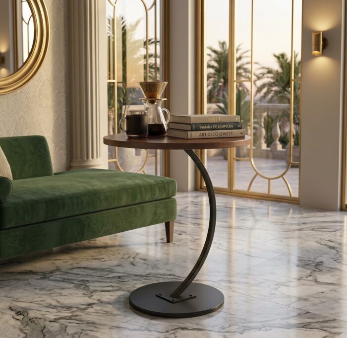 C-Shaped Wood Sofa Table with Metal Frame - Image 4