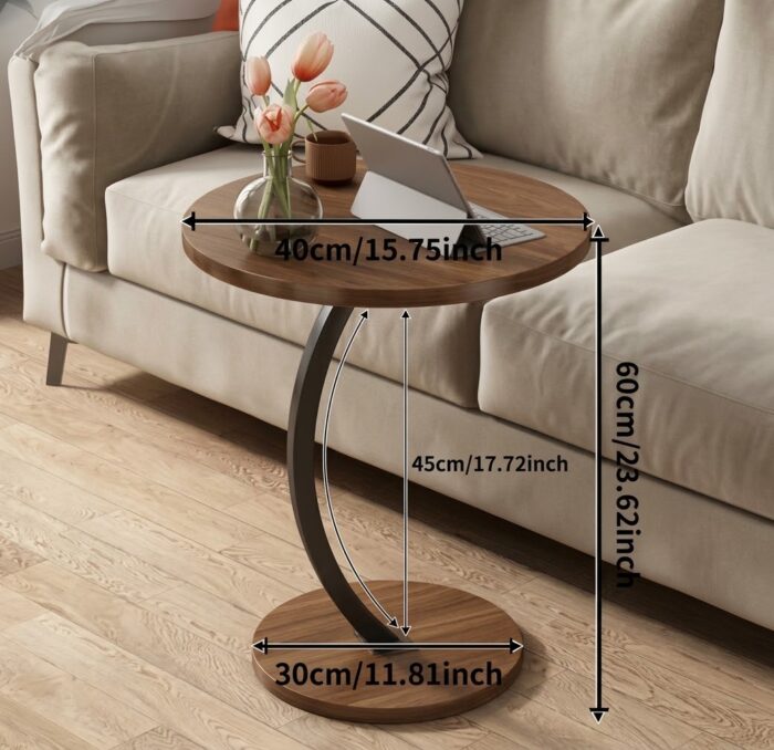 C-Shaped Wood Sofa Table with Metal Frame - Image 2