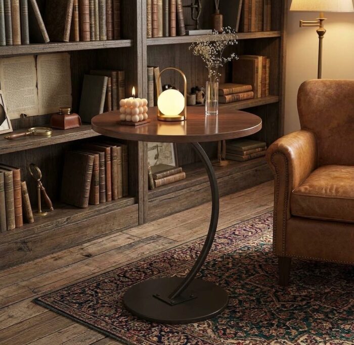 C-Shaped Wood Sofa Table with Metal Frame - Image 3