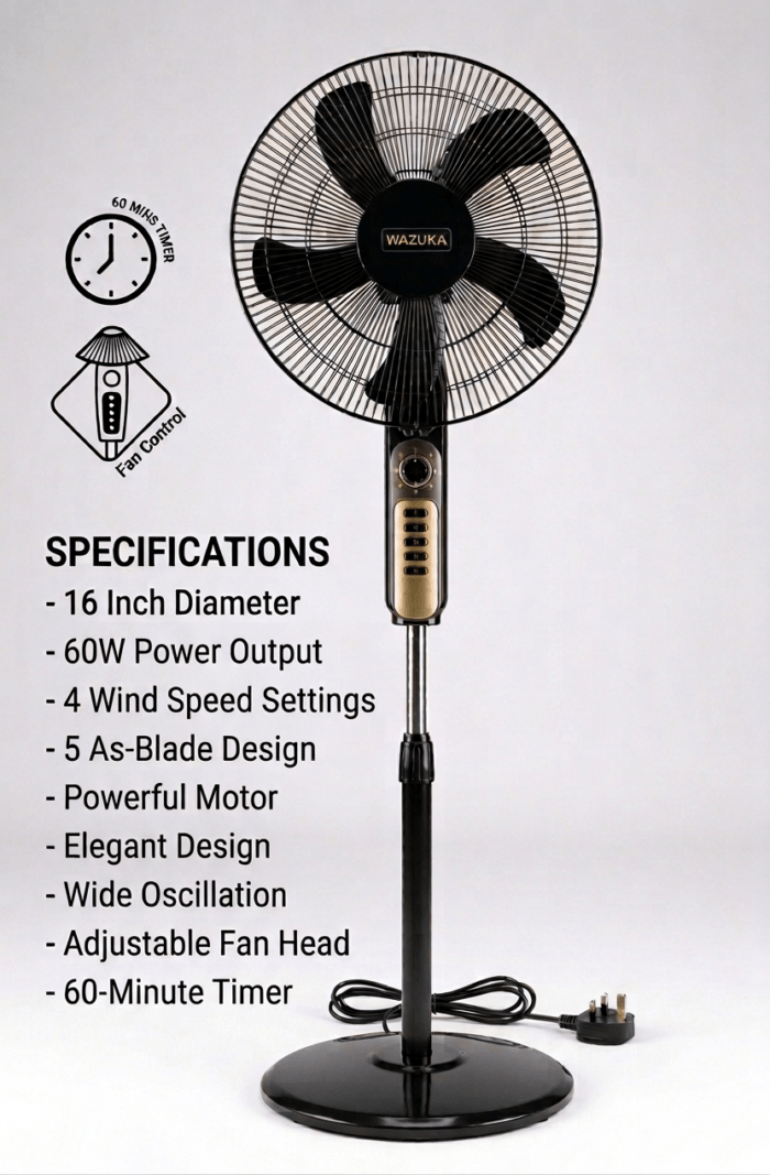 Wazuka Stand Fan 60W | 16 Inch - Image 2