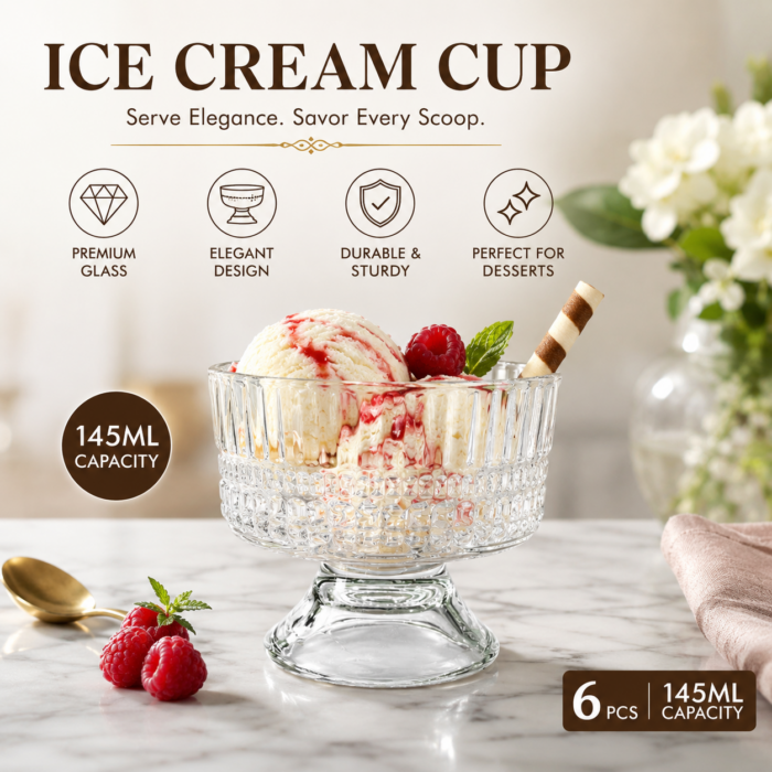 Glass Ice Cream Cup Set 6 pcs - Image 3