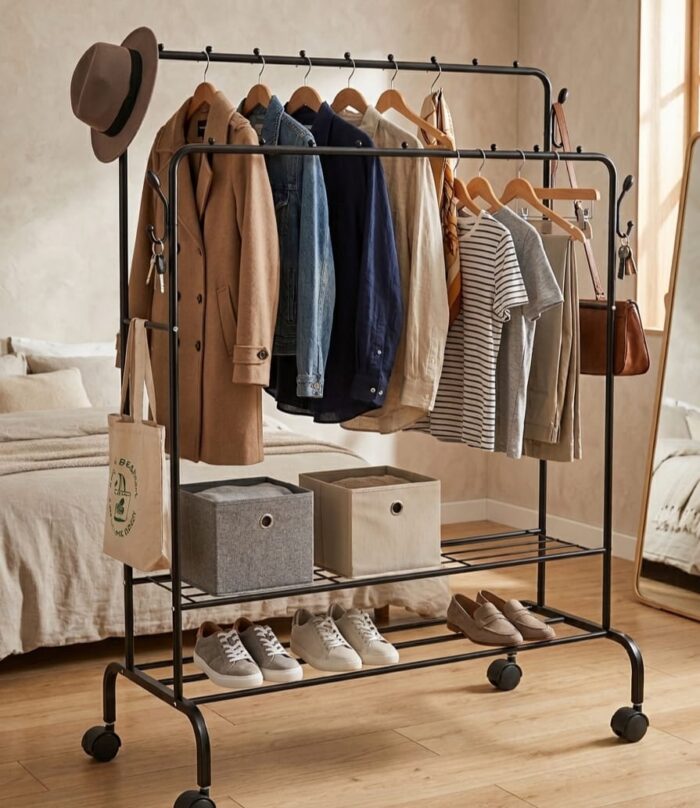 Double Pole Cloth and Shoe Rack | Carbon Steel - Image 5