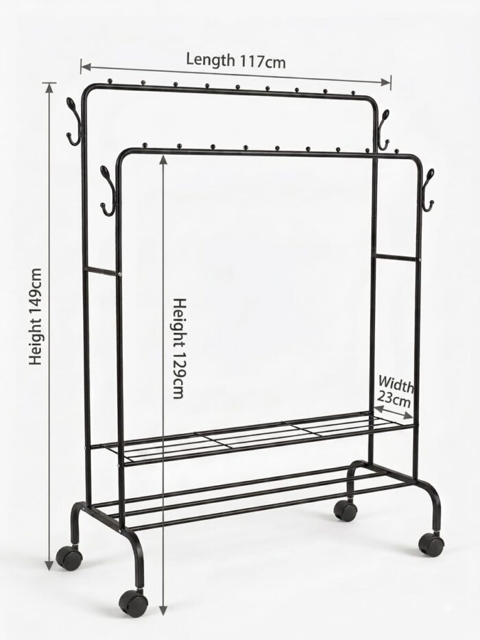 Double Pole Cloth and Shoe Rack | Carbon Steel - Image 2
