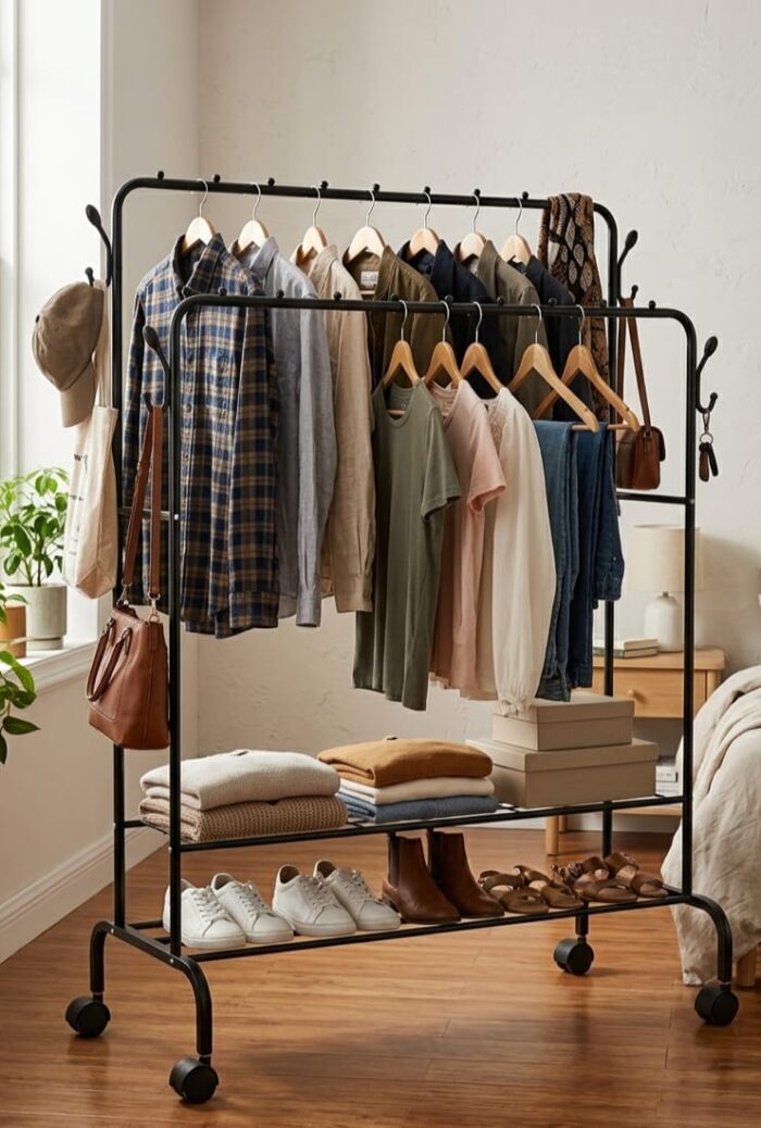 Double Pole Cloth and Shoe Rack | Carbon Steel - Image 4