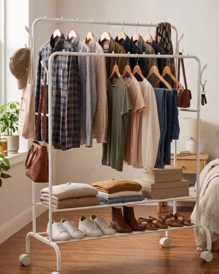 Double Pole Cloth and Shoe Rack | Carbon Steel - Image 3