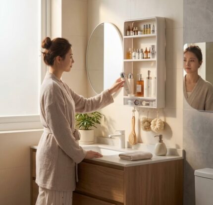 Wall Mounted Bathroom Shelf With Hooks