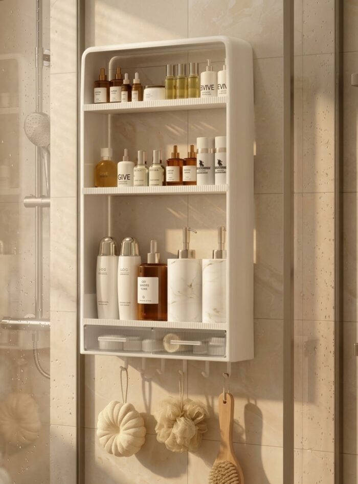 Wall Mounted Bathroom Shelf With Hooks - Image 3