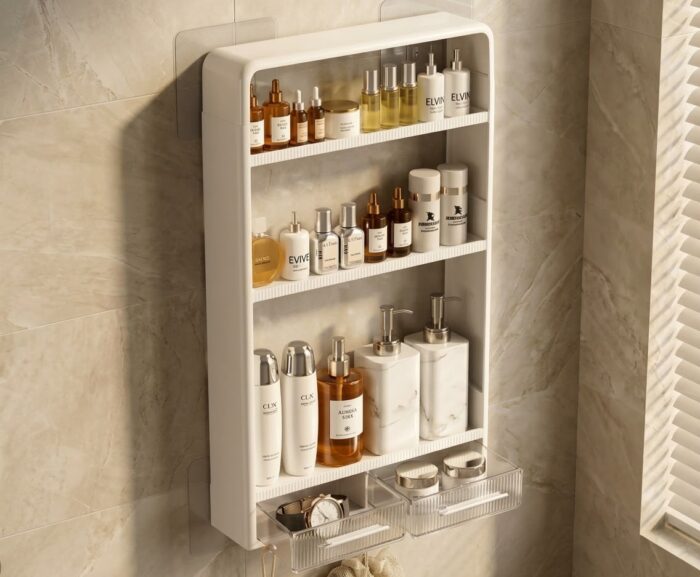 Wall Mounted Bathroom Shelf With Hooks - Image 5