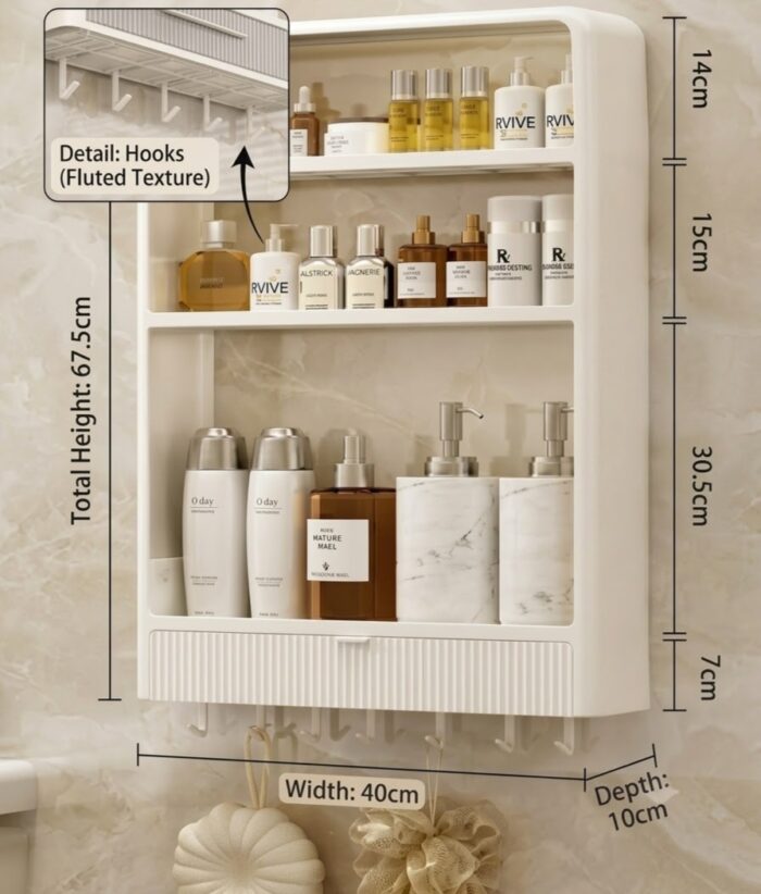 Wall Mounted Bathroom Shelf With Hooks - Image 2