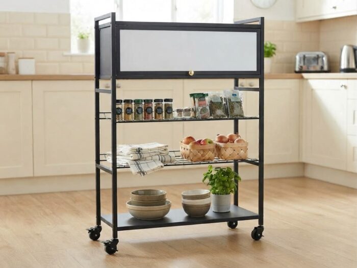 4 Layer Kitchen Rack With Shutter And Wheels - Image 3