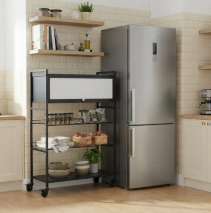 4 Layer Kitchen Rack With Shutter And Wheels