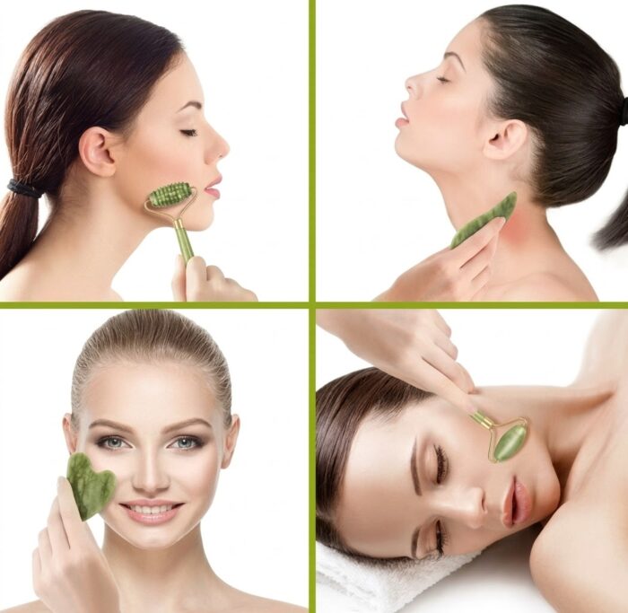 4-Piece Natural Jade Facial Roller & Gua Sha Set - Image 6